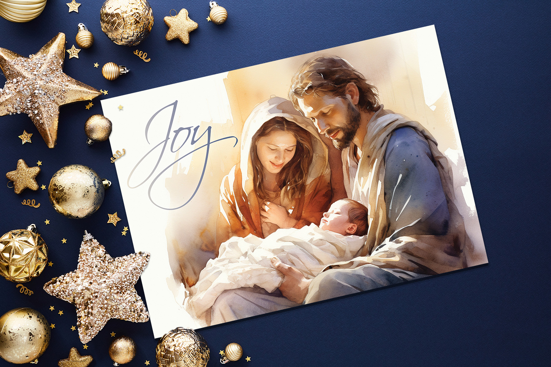 Catholic Christmas Card - Joyful Holy Family (set of 10)